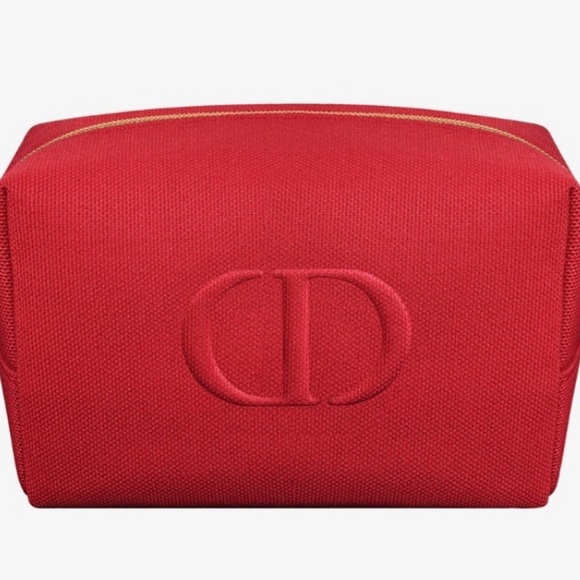 Dior Pouch Cosmetic Organizer Makeup Square Red Case Shaving Kit Dopp Beauty Bag - Picture 2 of 7
